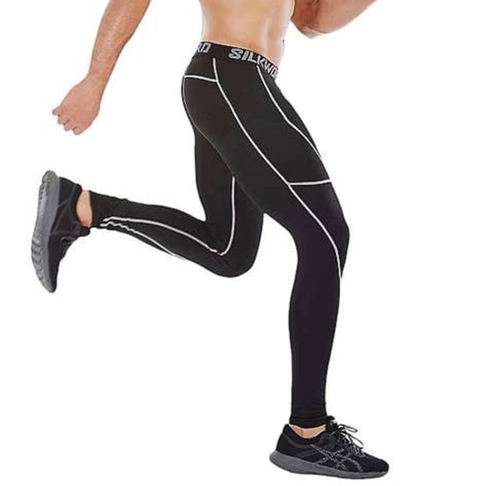 SILKWORLD Men's Black Activewear Athletic Workout Compression Pants ~ Size LARGE